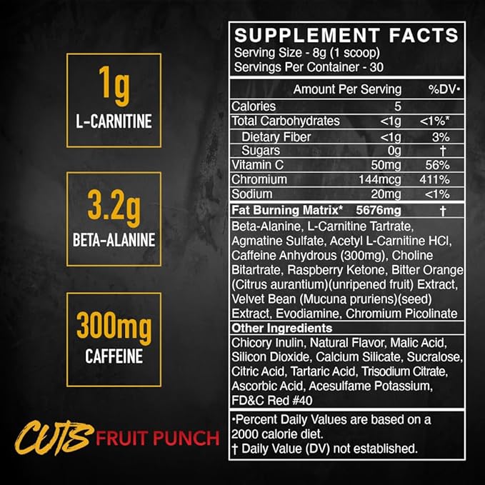 BLACKMARKET CUTS Pre Workout - Flavored Energy Powdered Drink Mix for Men & Women, Great for Muscle Definition, Thermogenic, Creatine Free, (Fruit Punch, 30 Servings)