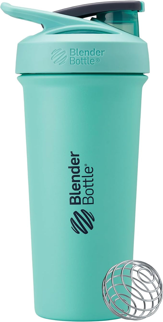 BlenderBottle Strada Sleek Insulated Stainless Steel Water Bottle with Wire Whisk, 25-Ounce, Seafoam (Pack of 1)