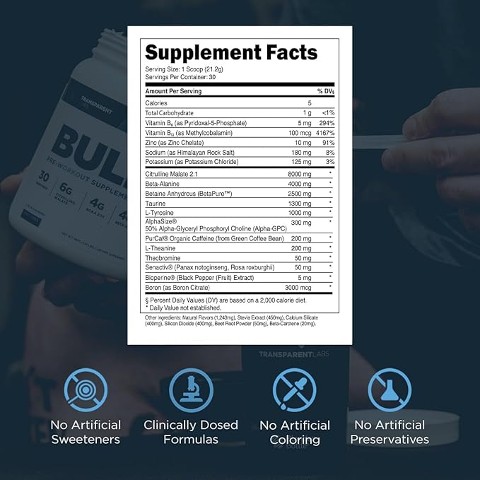 Transparent Labs Bulk Pre Workout Powder - Naturally Sweetened Advanced Pre-Workout Formula for Muscle Building and Strength - 30 Servings, Tropical Punch
