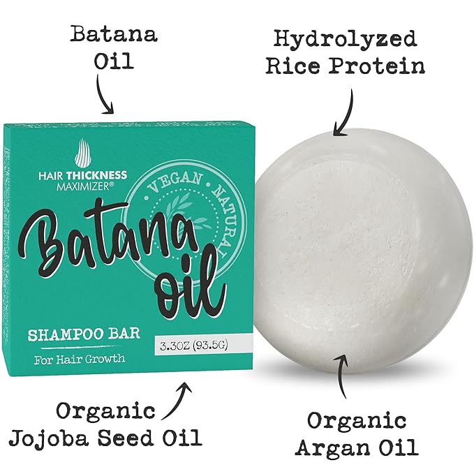 Batana Oil for Hair Growth Shampoo Bar - Eco Friendly, Vegan, pH Balanced & Color Safe Shampoo Bar with Jojoba & Rice - Sulfate Free Shampoo Bar for Color Safety & Hair Thickening