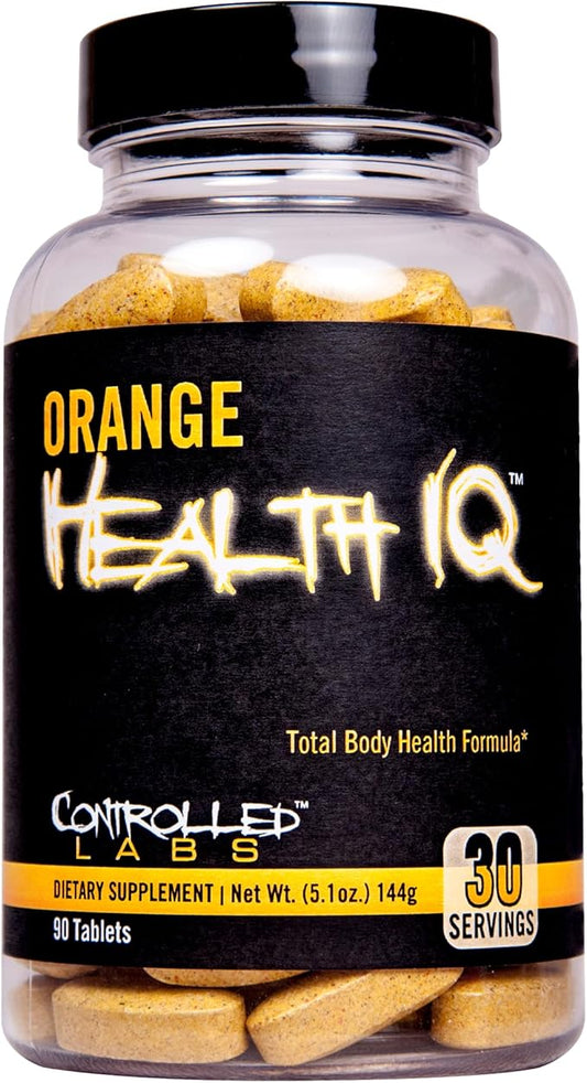 CONTROLLED LABS Orange Health IQ Daily Supplement for Men and Women, 90 Tablets, Enhanced Stamina, Energy, Cardio Function in Your Workout and Sports