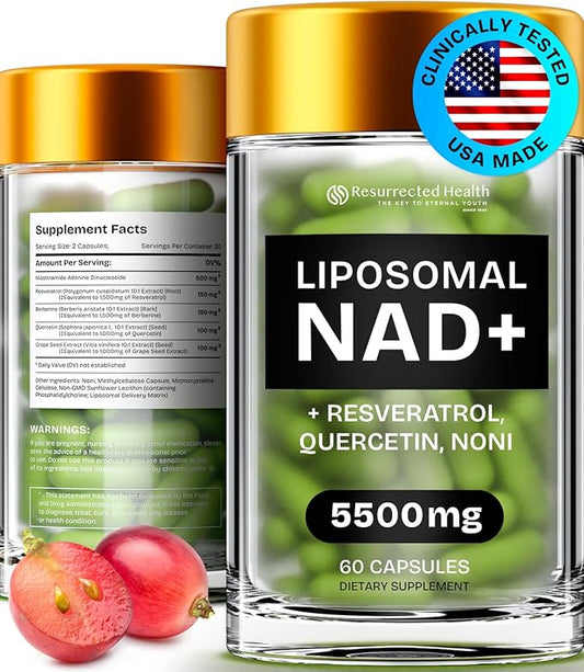 NMN Supplement Alternative - High Absorption NAD, Resveratrol, Berberine, Quercetin, Noni - Liposomal NAD Supplement for Anti Aging, Brain Support, Gut & Joint Heath - 60 Capsules