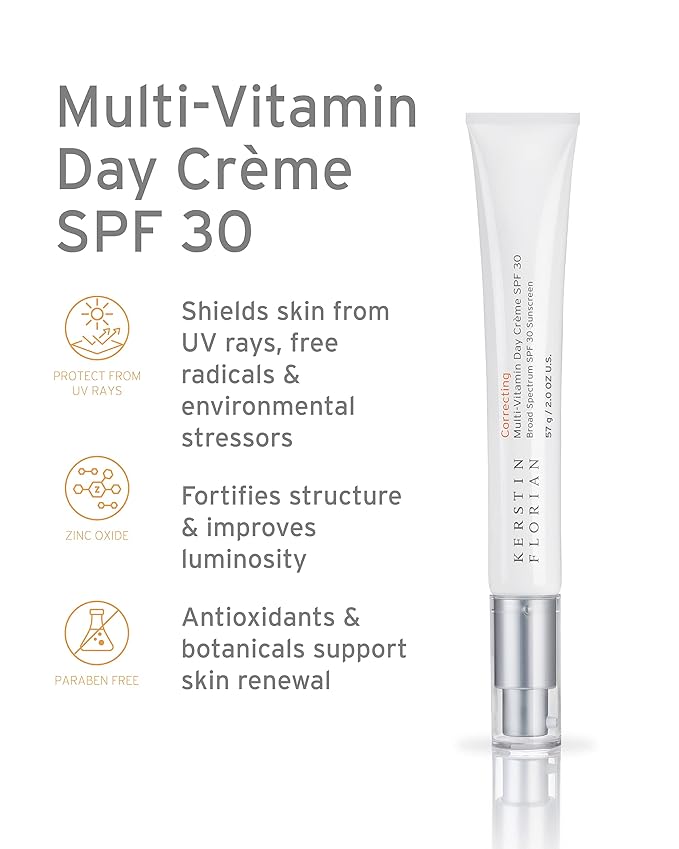 Kerstin Florian Multi-Vitamin Day Crème SPF 30, Daily Facial Moisturizer with Natural Zinc Oxide, Sunscreen with UVA and UVB Protection, Free From Parabens, Oil & Chemicals (2 oz)