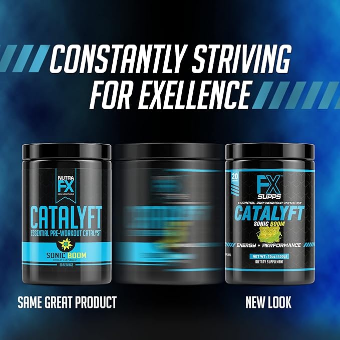 Catalyft Pre-Workout Powder Drink for Men & Women, Sonic Boom | Dietary Supplement Mix with Creatine, Caffeine & Beta-Alanine | for Energy Pump, Muscle Gain & Focus, 40 Servings (2 Pack)
