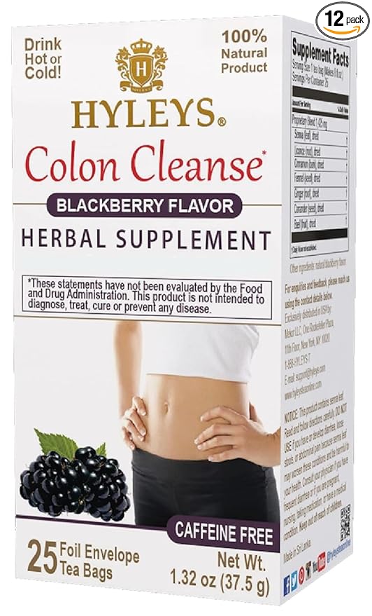 Hyleys Colon Cleanse Tea Blackberry Flavor - 25 Tea Bags (12 Pack - 300 Tea Bags Total)