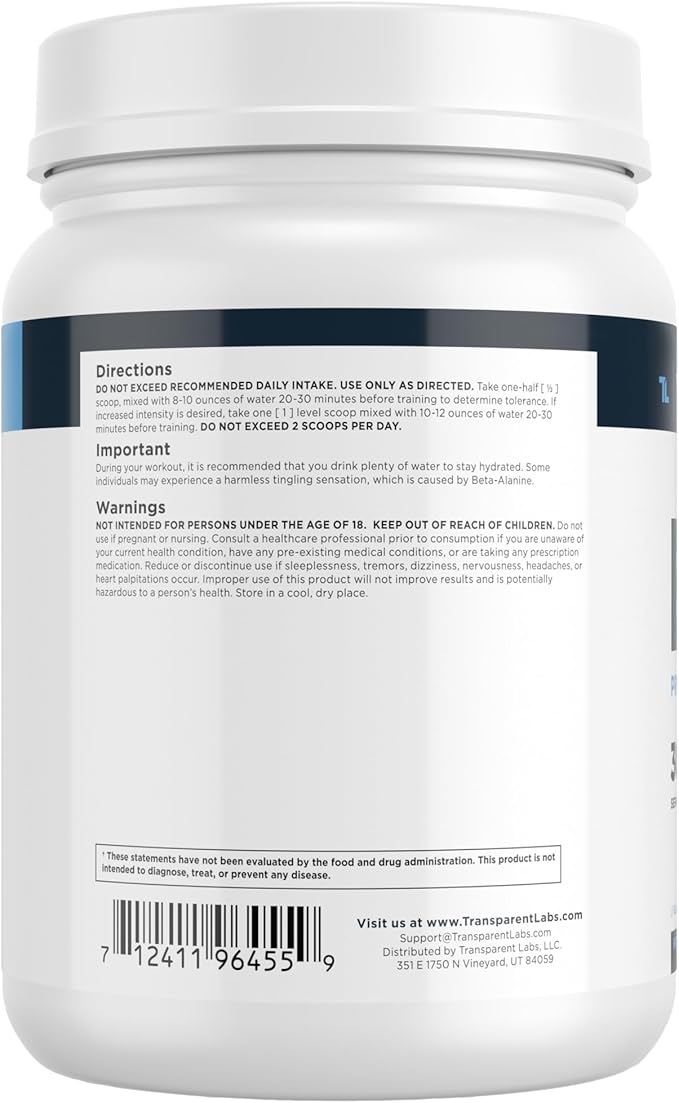 Transparent Labs Bulk Pre Workout Powder - Naturally Sweetened Advanced Pre-Workout Formula for Muscle Building and Strength - 30 Servings, Blue Raspberry