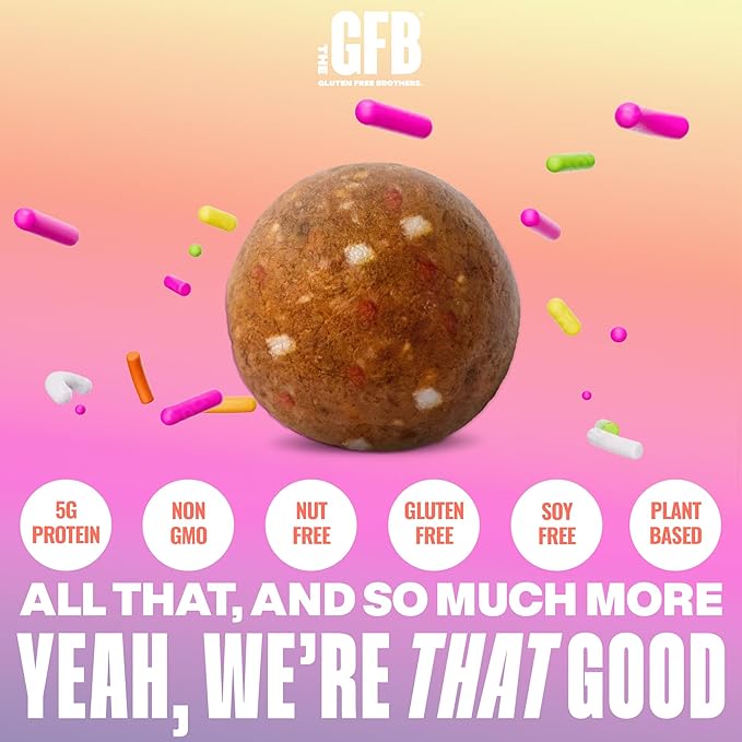 The Gluten Free Brothers Birthday Cake Bites - Allergen Friendly, Nut Free & non-GMO – Plant Based Protein Birthday Cake Treat - Vegan Birthday Cake Flavored Snacks 4 oz (6 Pack)