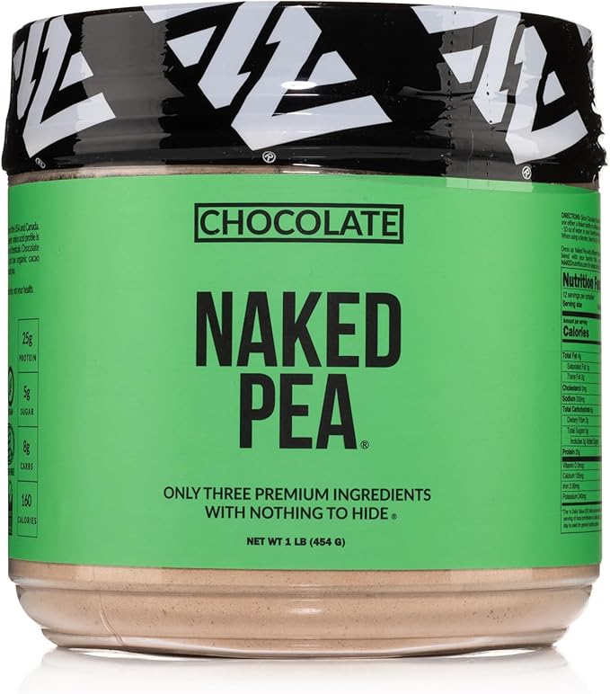 Naked Nutrition Chocolate Pea Protein Isolate from North American Farms, Only 3 Ingredients, Chocolate Vegan Protein, Gluten-Free, Soy Free, GMO Free - 1LB