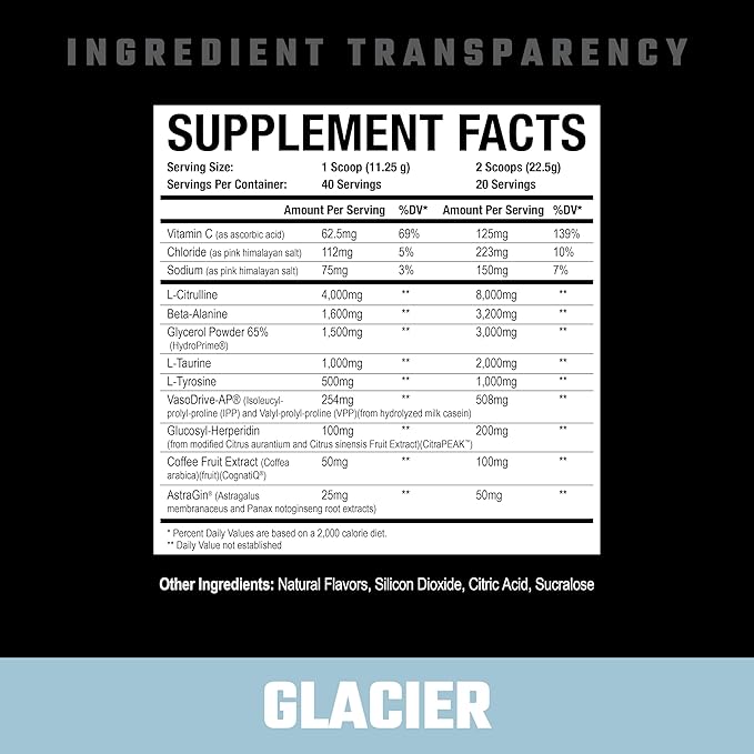 Axe & Sledge Supplements Hydraulic Stimulant-Free Pump Pre-Workout Powder, 40 Servings, (Pack of 1) (Glacier)