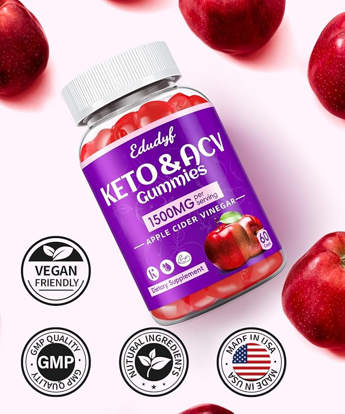 Keto ACV Gummies with B12 B6 – 1500 mg Apple Cider Vinegar Supplement with Pomegranate and Beet Juice, Vegan & Gluten-Free, 180 Gummies for Men & Women