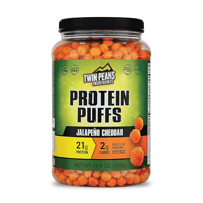 Twin Peaks Low Carb, Keto Friendly Protein Puffs, Jalapeno Cheddar (300g, 21g Protein, 2g Carbs)