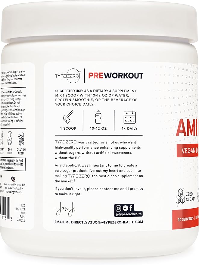 Type Zero AminoBurn - Natural Pre Workout + BCAA (Fruit Punch | 30serv) Sugar Free BCAAs Amino Acids Supplement Keto Preworkout, Amino Preworkout and Post Workout Drink