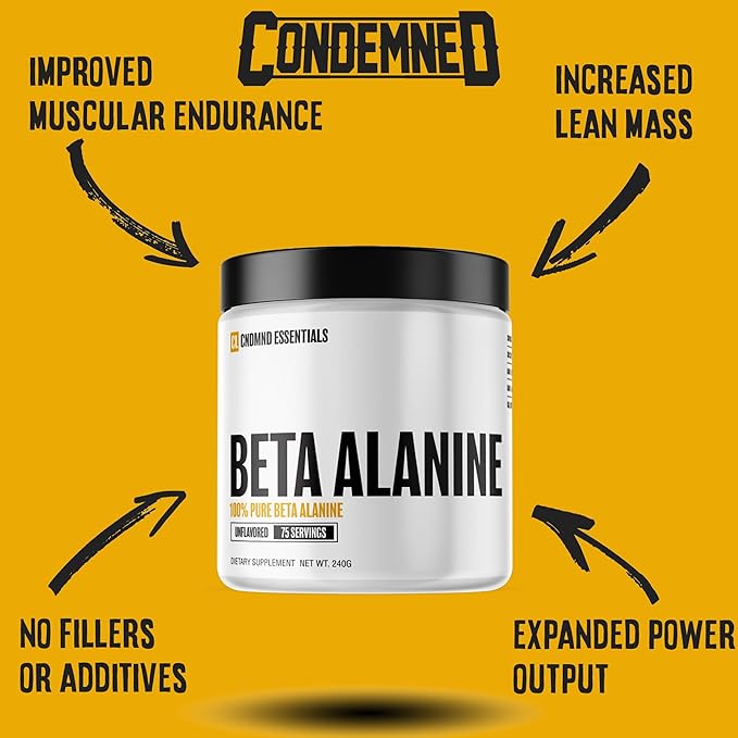 CONDEMNED Labz 100% Pure Beta Alanine Powder | for Muscular Endurance & Recovery | No Fillers or Additives | Gluten Free, Non GMO | 75 Servings (Unflavored)