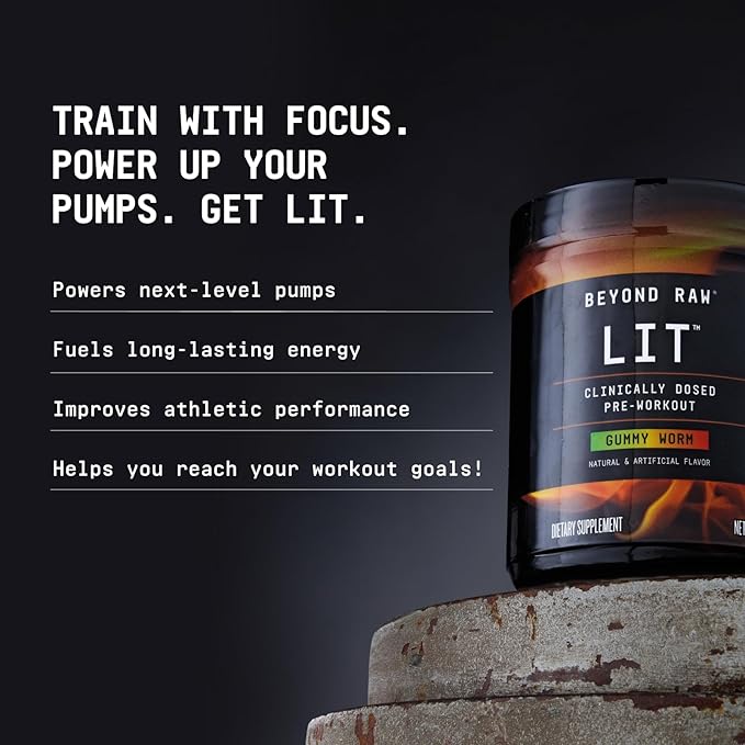 BEYOND RAW LIT | Clinically Dosed Pre-Workout Powder | Contains Caffeine, L-Citrulline, Beta-Alanine, and Nitric Oxide | Jolly Rancher Watermelon | 15 Servings