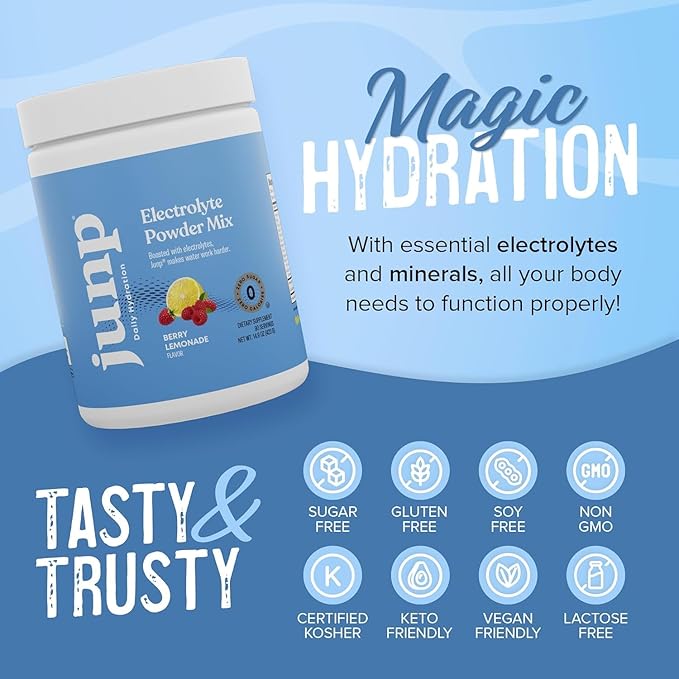 JUNP Electrolytes Powder No Sugar No Carbs – Fresh Ripe Berry Lemonade Drink Mix - Potassium & Salt Electrolyte Hydration Powder Zero Calorie Sugar Free Electrolyte Powder, Keto Friendly, 90 Servings (Pack of 2)
