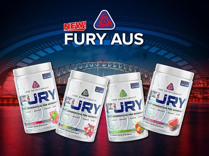 Core Nutritionals Fury Platinum Pre Workout Intensifier with 375mg Caffeine, 5G Creatine Monohydrate, 6G L-Citruline for Maximum Pump, Power, Focus and Energy, 20 Servings, (Green Apple Candy)