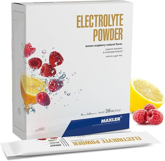 Maxler Electrolyte Powder - Hydration Packets Drink Mix with Trace Mineral Complex - Keto Electrolytes Powder Packets with Natural Flavors and Sweeteners - 15 Servings - Lemon-Raspberry