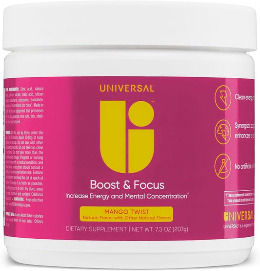 Boost & Focus Powder, Increase Energy and Cognitive Performance, Pre Workout, Custom Dosing, VIT B12, Niacin, Choline, L-Tyrosine, No Artificial Flavors, 30 Servings (Mango Twist)