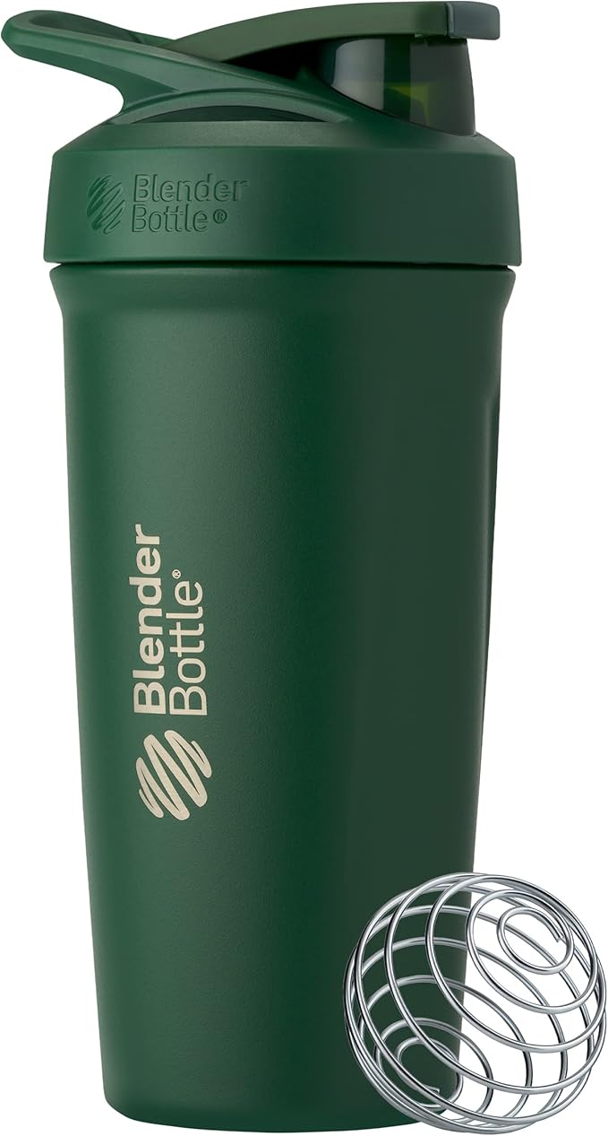 BlenderBottle 24-Ounce Stainless Steel Shaker Cup Bundle with Wire Whisk - Forest and Mango
