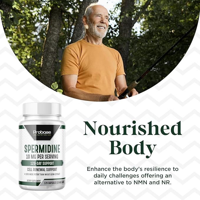 Spermidine (10mg of 99% Spermidine 3HCL - Third Party Tested) 120 Capsules - 100x More Potent Than Wheat Germ Extract, Telomere Health and Aging 120-Day Supply - As efficient as NMN
