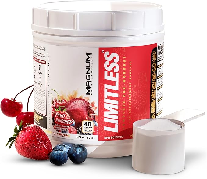 LIMITLESS Magnum 504g - Creatine Monohydrate Pre Workout Powder for Men & Women, Supports Energy, Focus, Endurance, Muscle Recovery & Growth, Beta Alanine, Sugar Free Electrolytes, Fruit Punch Flavor