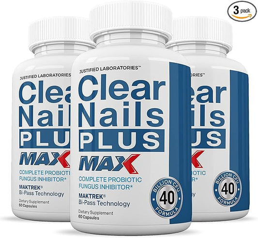 Justified Laboratories (3 Pack) Clear Nails Plus Max Pills 40 Billion CFU Probiotic Supports Strong Healthy Hair Skin Nails 180 Capsules