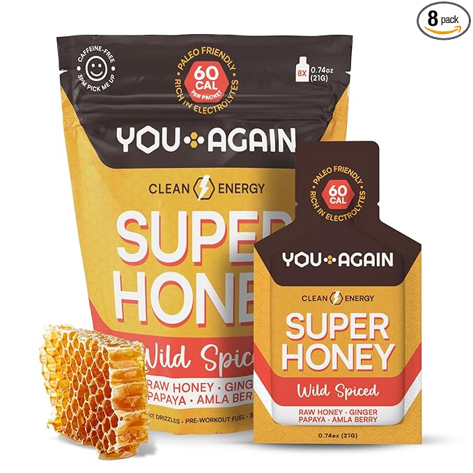 You Again Super Honey Wild Spiced Packets | Workout Clean Energy Gel Packs | Cycling, Endurance, Running Gel or Energy Snack | Paleo & Carnivore Snack | Gluten-Free | Made in USA | 8 Count