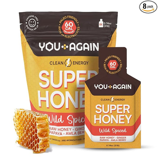 You Again Super Honey Wild Spiced Packets | Workout Clean Energy Gel Packs | Cycling, Endurance, Running Gel or Energy Snack | Paleo & Carnivore Snack | Gluten-Free | Made in USA | 8 Count