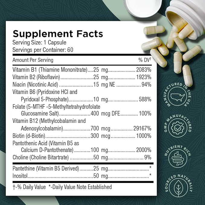 Tri-Methyl+ B Complex - Full Spectrum Methyl B Complex Vitamin Supplement with Active Forms of B12 Methylcobalamin, Adenosylcobalamin, and Methylfolate - Methylated B Vitamins