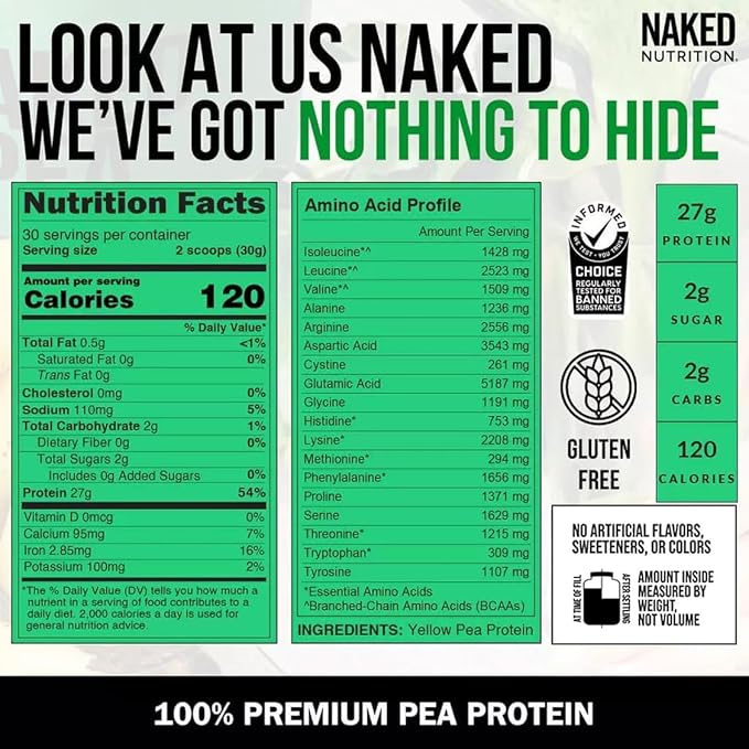 Naked Pea - 2LB 100% Pea Protein Powder from North American Farms - Unflavored Vegan Pea Protein Isolate - Plant Protein Powder, Easy to Digest - 30 Servings