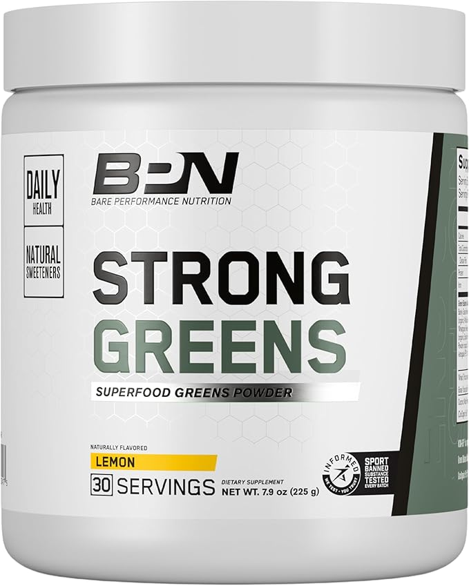 BARE PERFORMANCE NUTRITION, BPN Strong Greens Superfood Powder, Lemon, 30 Servings