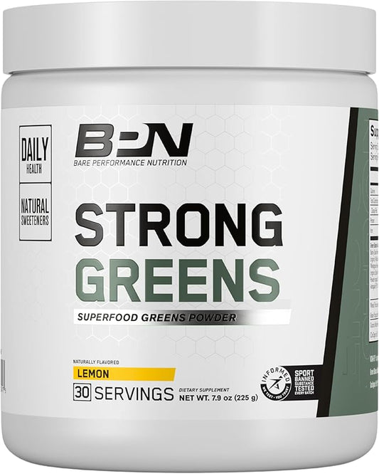 BARE PERFORMANCE NUTRITION, BPN Strong Greens Superfood Powder, Lemon, 30 Servings