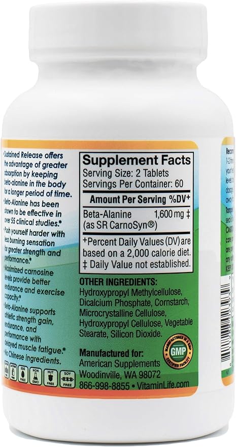 Sustained Release Beta-Alanine-Strength & Endurance Formula-1,600 mg 120 Tablet