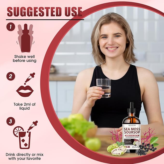 Irish Sea Moss Soursop Drops 2 Fl Oz - Sea Moss Black Seed Oil Multivitamin Liquid with Ashwagandha, Burdock Root, Bladderwrack, Soursop Seamoss Supplement for Gut, Immunity, Thyroid Support