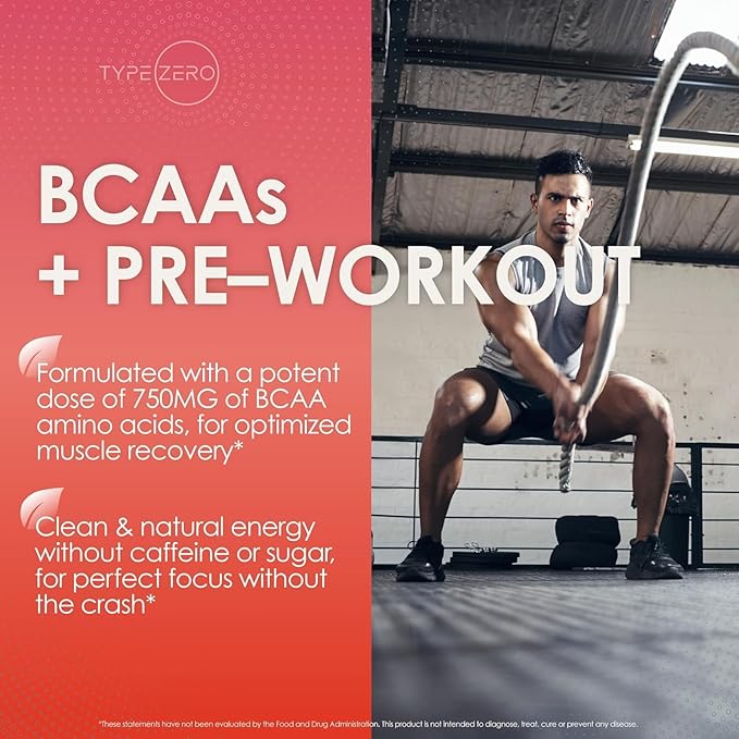 Type Zero AminoBurn - Natural Pre Workout + BCAA (Fruit Punch | 30serv) Sugar Free BCAAs Amino Acids Supplement Keto Preworkout, Amino Preworkout and Post Workout Drink