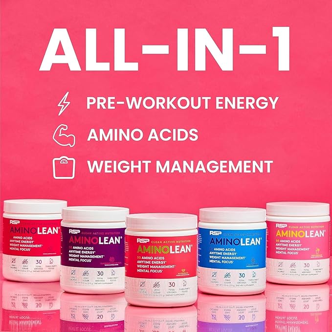 AminoLean Pre Workout Powder, Amino Energy with Natural Caffeine from Green Tea, Vegan BCAA Amino Acids, Cherry Lime (25 Serv)