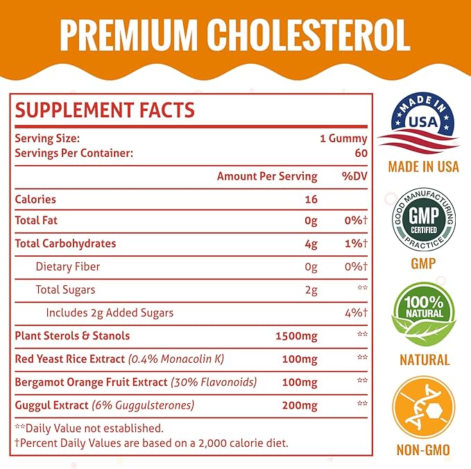 Cholesterol Supplements with 1500 Mg Plant Sterols & Stanols, Cholesterol Support Gummies, Cholesterol Complex Gummies, Maintains Normal Levels, Mixed Berry Flavor, 120 Count