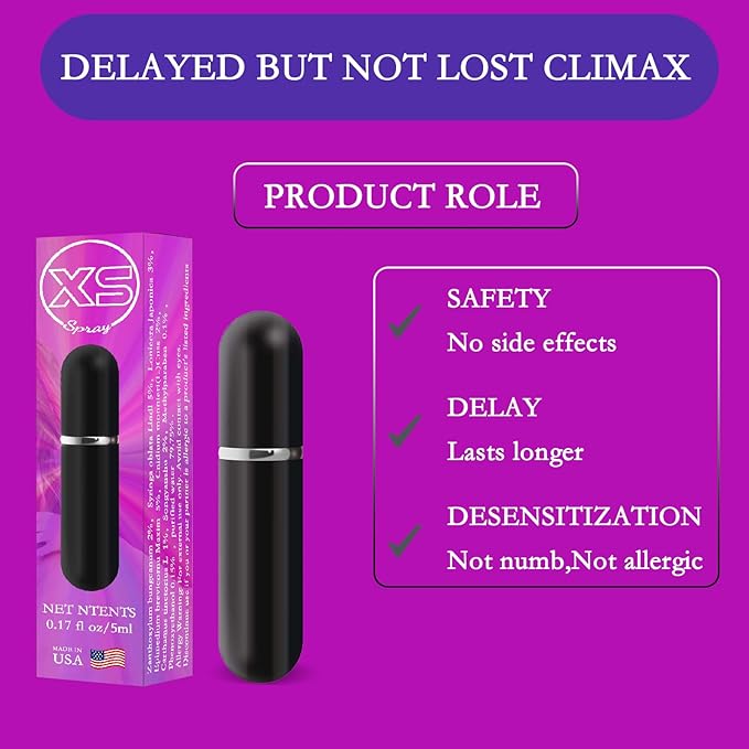 XS Spray - Enhancers - Desensitizing Delay Spray for Men clinically Proven to Help You Last Longer in Bed - Delay Without Losing Pleasure - Delay Sprayer, 5ml