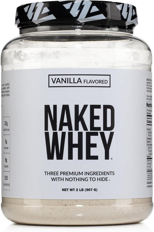 Naked Whey Vanilla Protein Powder - Only 3 Ingredients - Grass Fed Whey Protein Powder, Vanilla Flavor, and Organic Coconut Sugar, No GMO, No Soy, and Gluten Free - 24 Servings