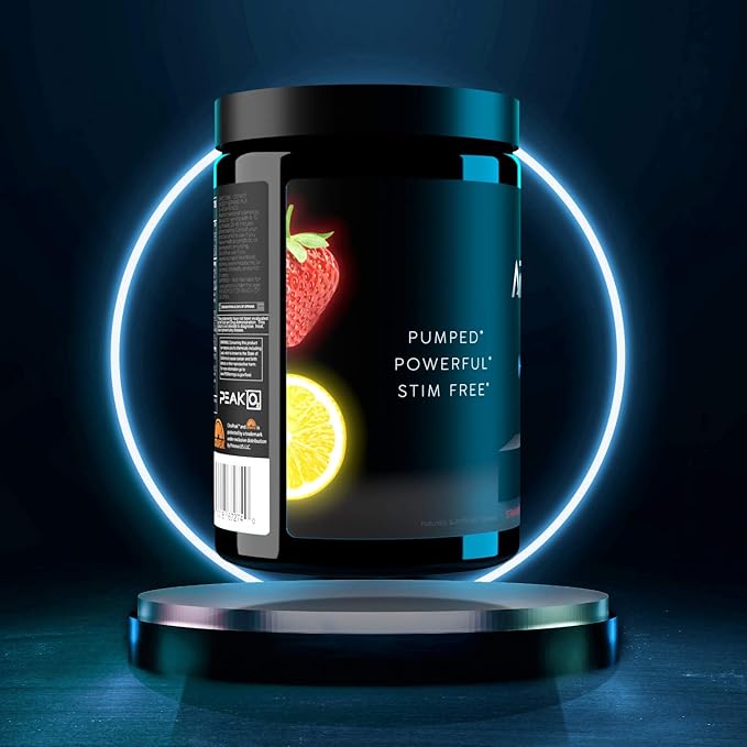 BLACKMARKET AdreNOlyn Stim Free Pre Workout - Caffeine Free Flavored Powdered Drink Mix for Men & Women, Nitric Oxide Booster, Non Stimulant (Strawberry Lemonade, 25 Servings)