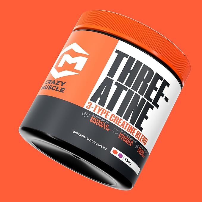 Crazy Muscle Creatine Monohydrate Powder - 5000mg Premium 3X ThreeAtine Pre Workout Mass Gainer - High Absorption Easy-to-Take Powder Optimum Performance for Men & Women - 30 Servings