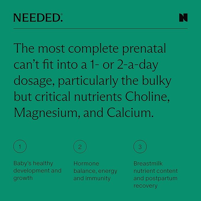 Needed. Multivitamin with Choline Capsules for Prenatal, Pregnancy, Breastfeeding, Postpartum | Expertly-Formulated & Third-Party Tested| 30-Day Supply