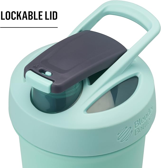 BlenderBottle Strada Sleek Insulated Stainless Steel Water Bottle with Wire Whisk, 25-Ounce, Seafoam (Pack of 1)