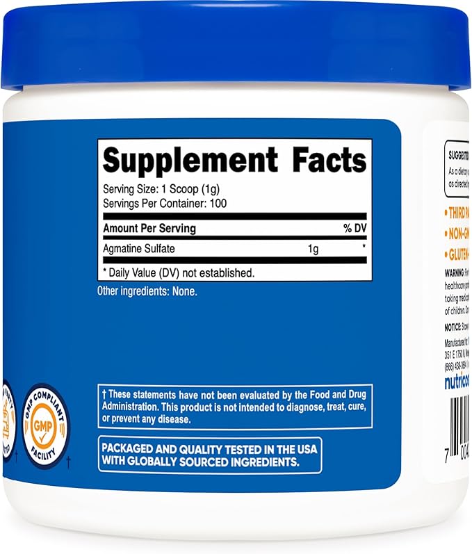 Nutricost Agmatine 100 Grams - Pure Agmatine Powder 100 Servings (Agmatine Sulfate)
