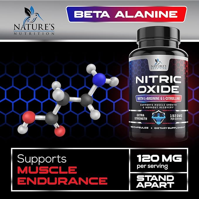 Extra Strength Nitric Oxide Supplement L Arginine 3X Strength - Citrulline Malate, AAKG, Beta Alanine - Premium Muscle Supporting Nitric Oxide Booster for Strength & Energy Supplements - 180 Capsules