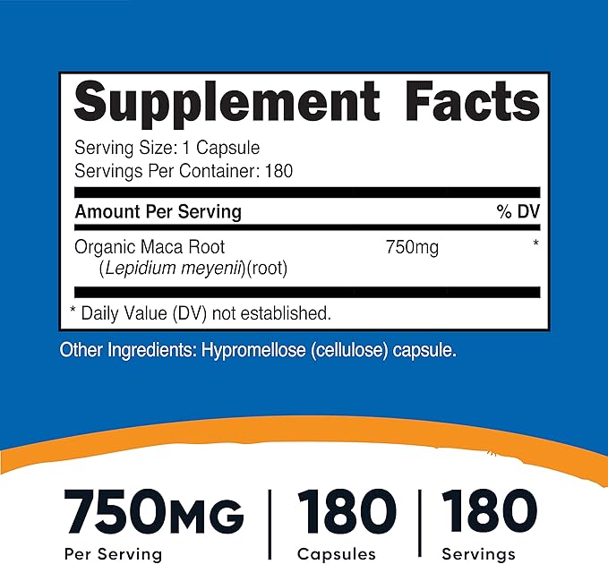 Nutricost Maca Root (Lepidium meyenii) 750mg, 180 Capsules, 180 Servings