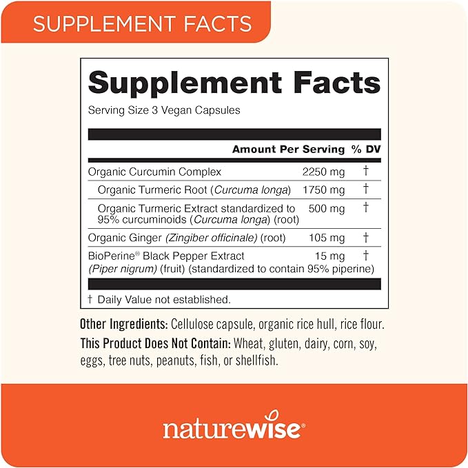 NatureWise Curcumin Turmeric 2250mg 95% Curcuminoids & BioPerine Black Pepper Extract Advanced Absorption for Joint Support [1 Month Supply - 90 Count]