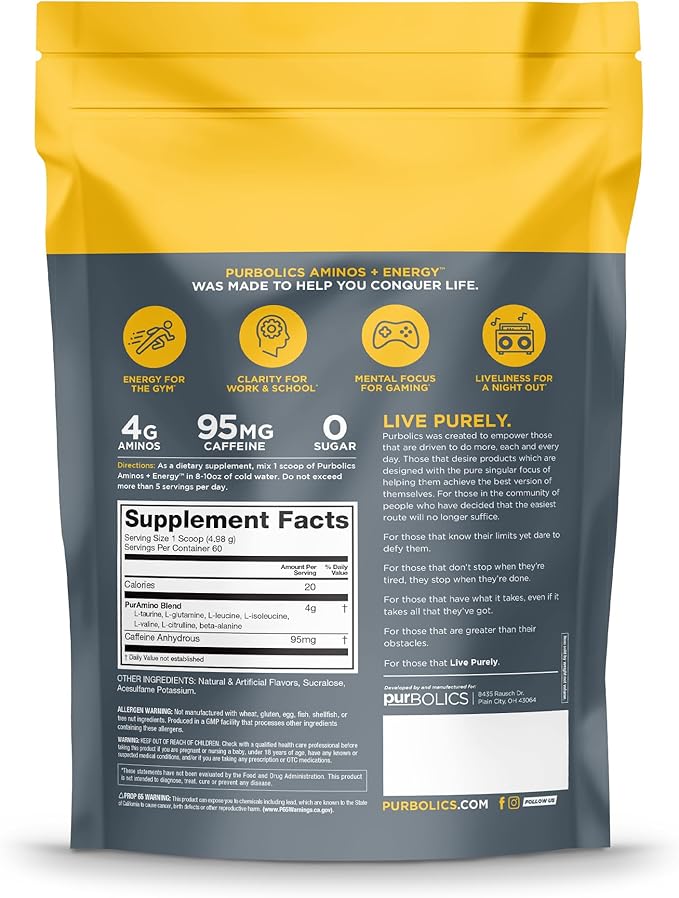Aminos + Energy | Supports Recovery, Energy & Focus | 95mg of Caffeine, 0 Sugar & 60 Servings (Rainbow Candy)