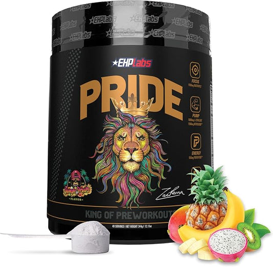 EHP Labs Pride Pre Workout Powder Energy Supplement - Sugar Free Preworkout for Men & Women, Energy Powder Boost Drink with BCAA - 280mg of Caffeine - Jungle Fruits (40 Servings)