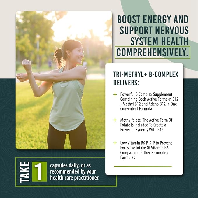 Tri-Methyl+ B Complex - Full Spectrum Methyl B Complex Vitamin Supplement with Active Forms of B12 Methylcobalamin, Adenosylcobalamin, and Methylfolate - Methylated B Vitamins